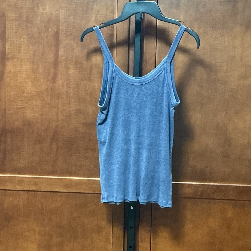 Aerie Womens L Ribbed Henley Tank Top Blue Button Front Cami Sleeveless NWOT